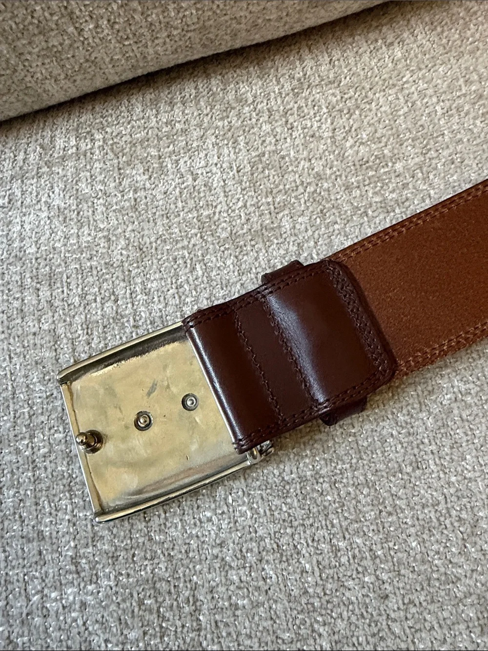 Y2K Moschino Brown Leather Belt with Silver Logo Buckle